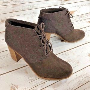 TOMS Ankle Booties Lunata Suede Wool Brown Size 9